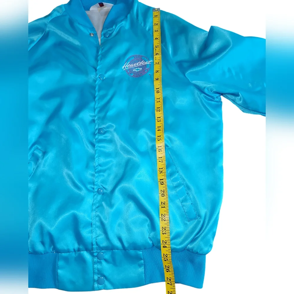 Chevy West Ark made in the USA, Vintage, 80s, Teal Satin Snap Up Jacket, Unisex - Picture 8 of 9
